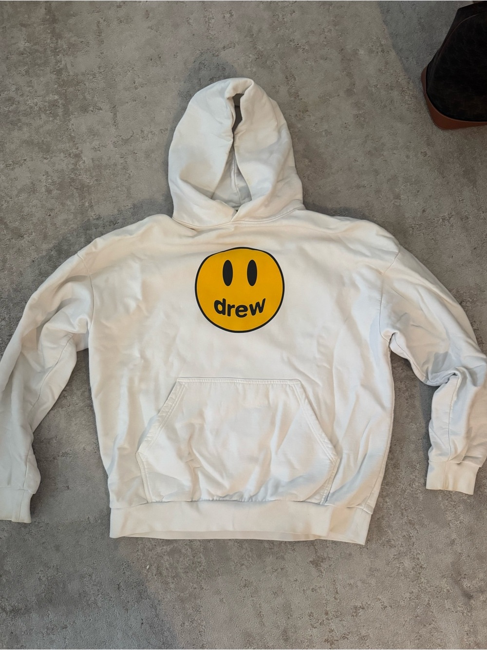Drew House White Hoodie with Yellow Smiley Logo size Large